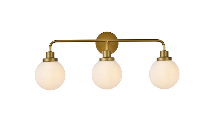 Elegant Hanson 3 Lights Bath Sconce in Brass with Frosted Shade LD7034W28BR