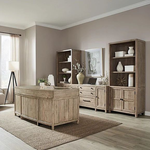 Liberty Furniture Proximity Place 5pc Jr Executive Set in Barley Buff