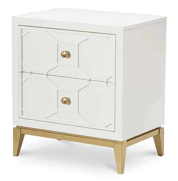 Rachael Ray Home Chelsea 2 Drawer Lattice Nightstand in White/Gold 7810-3101