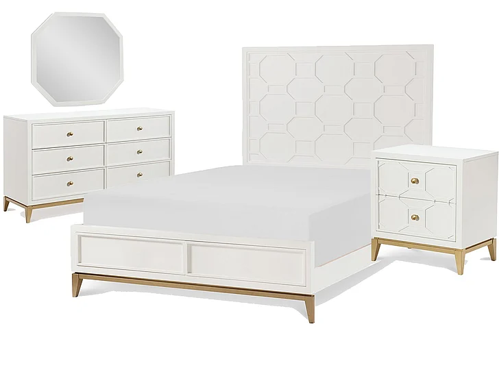 Rachael Ray Home Chelsea 4pc Panel Bedroom Set in White/Gold