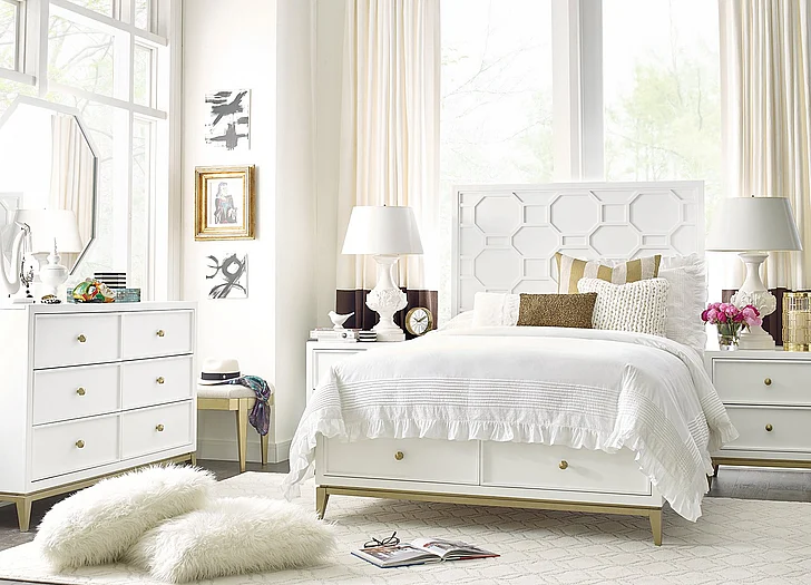 Rachael Ray Home Chelsea Full Panel with Storage Bed in White/Gold 7810-4124K
