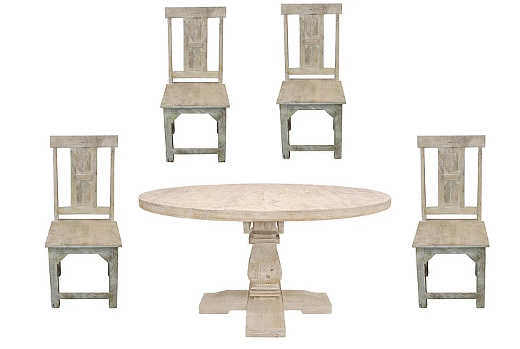 Moti Furniture Benedict 5pc Round Dining Set in White Wash