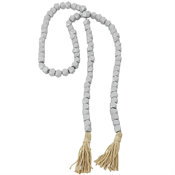 UMA Silver Mango Wood Handmade Hexagon Metallic Carved Geometric Long Beaded Beaded Garland with Tassel, 80" x 1" x 1" | 78160 CLOSEOUT