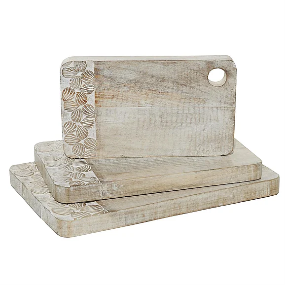 UMA Brown Wood Floral Intricately Carved Cutting Board, Set of 3 19, 16, 13W | 78286 CLOSEOUT
