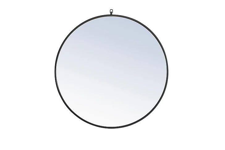 Elegant Metal Frame Round Mirror with Decorative Hook 36 In. Black Finish MR4061BK