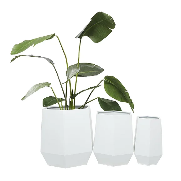 UMA CosmoLiving by Cosmopolitan White Metal Geometric Hexagon Indoor Outdoor Planter, Set of 3 20, 16, 10W | 78422