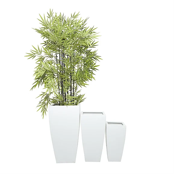 UMA White Metal Light Weight Indoor Outdoor Planter with Tapered Base and Fluted Design, Set of 3 30, 25, 20H | 78432