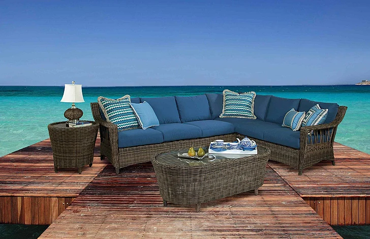 South Sea Outdoor Saint John 3-Piece LSF Sofa Sectional Living Room Set in Cappuccino Frame