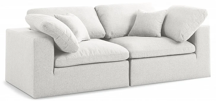 Meridian Serene Linen Textured Fabric Deluxe Comfort Modular Sofa in Cream Linen Textured Fabric 601Cream-S80