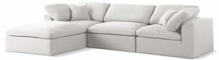 Meridian Serene Linen Textured Fabric Deluxe Comfort Modular Sectional in Cream Linen Textured Fabric 601Cream-Sec4A