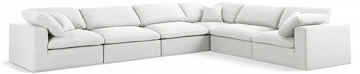 Meridian Serene Linen Textured Fabric Deluxe Comfort Modular Sectional in Cream Linen Textured Fabric 601Cream-Sec6A