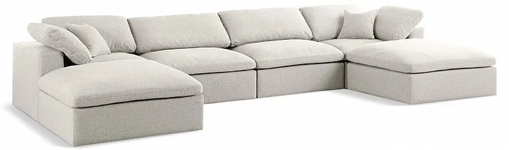 Meridian Serene Linen Textured Fabric Deluxe Comfort Modular Sectional in Cream Linen Textured Fabric 601Cream-Sec6B