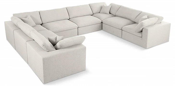 Meridian Serene Linen Textured Fabric Deluxe Comfort Modular Sectional in Cream Linen Textured Fabric 601Cream-Sec8A