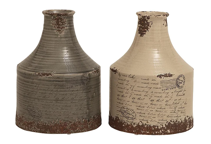 UMA Gray Ceramic Distressed Vase, 2 Assorted 9"W, 12"H | 78662 CLOSEOUT