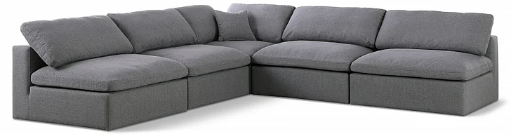 Meridian Serene Linen Textured Fabric Deluxe Comfort Modular Sectional in Grey Linen Textured Fabric 601Grey-Sec5B