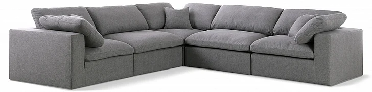 Meridian Serene Linen Textured Fabric Deluxe Comfort Modular Sectional in Grey Linen Textured Fabric 601Grey-Sec5C