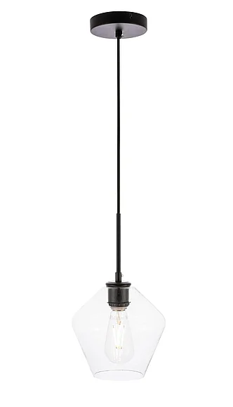 Elegant Gene 1 Light Black and Clear Glass Pendant LD2256BK