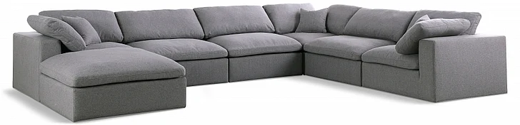 Meridian Serene Linen Textured Fabric Deluxe Comfort Modular Sectional in Grey Linen Textured Fabric 601Grey-Sec7A