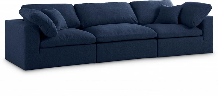 Meridian Serene Linen Textured Fabric Deluxe Comfort Modular Sofa in Navy Linen Textured Fabric 601Navy-S119