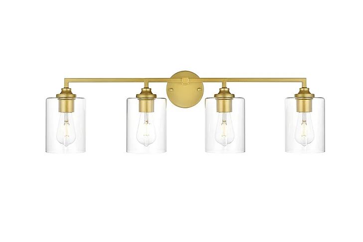Elegant Mayson 4 Light Brass and Clear Bath Sconce LD7315W33BRA