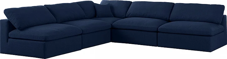 Meridian Serene Linen Textured Fabric Deluxe Comfort Modular Sectional in Navy Linen Textured Fabric 601Navy-Sec5B
