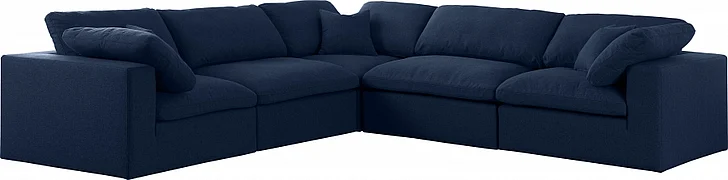 Meridian Serene Linen Textured Fabric Deluxe Comfort Modular Sectional in Navy Linen Textured Fabric 601Navy-Sec5C