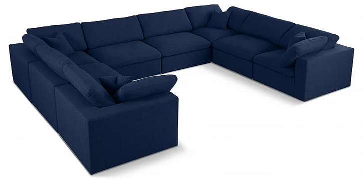 Meridian Serene Linen Textured Fabric Deluxe Comfort Modular Sectional in Navy Linen Textured Fabric 601Navy-Sec8A
