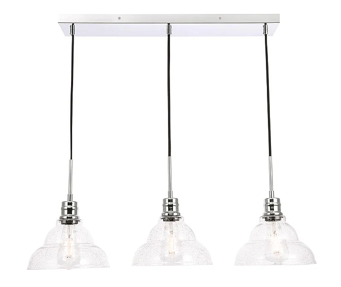 Elegant Clive 3 Light Chrome and Clear Seeded Glass Pendant LD6223C CLOSEOUT