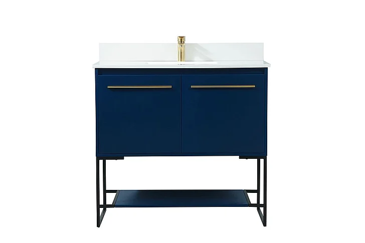 Elegant 36 In. Single Bathroom Vanity in Blue with Backsplash VF42536MBL-BS CLOSEOUT