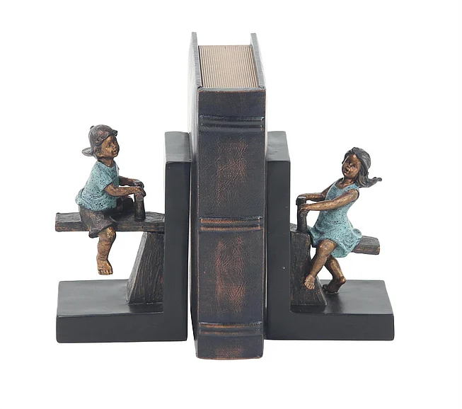 UMA Brown Polystone People Decorative Bookends with Swing Set, (Set of 2) 5W, 8H | 79039