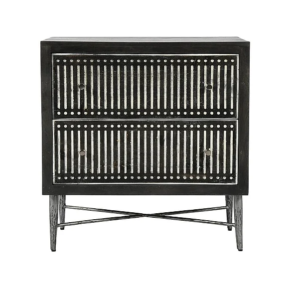 Moti Furniture Sarah 2-Drawer Nightstand in Antique Brown