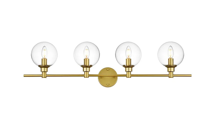 Elegant Jaelynn 4 Light Brass and Clear Bath Sconce LD7318W38BRA CLOSEOUT