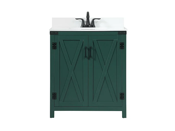 Elegant 30 In. Single Bathroom Vanity in Green with Backsplash VF90230MGN-BS