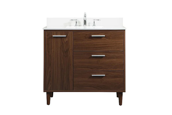 Elegant 36 In. Bathroom Vanity in Walnut with Backsplash VF47036MWT-BS