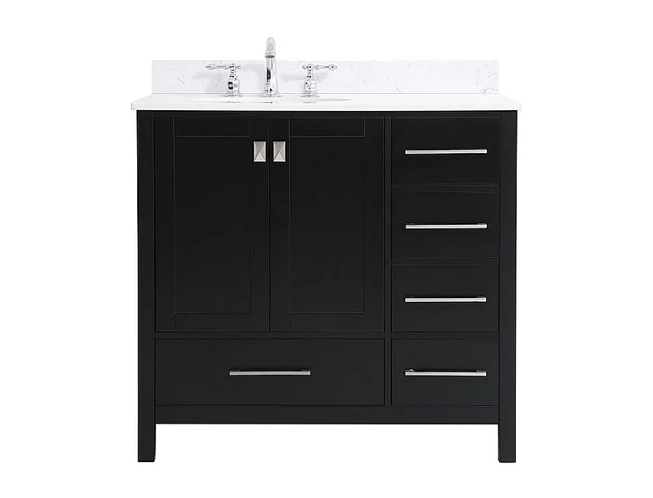 Elegant 36 In. Single Bathroom Vanity in Black with Backsplash VF18836BK-BS