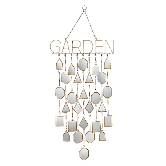UMA Gold Metal Geometric Indoor Outdoor Garden Sign Windchime with Hanging Mirrors, 15" x 1" x 36" | 79621 CLOSEOUT