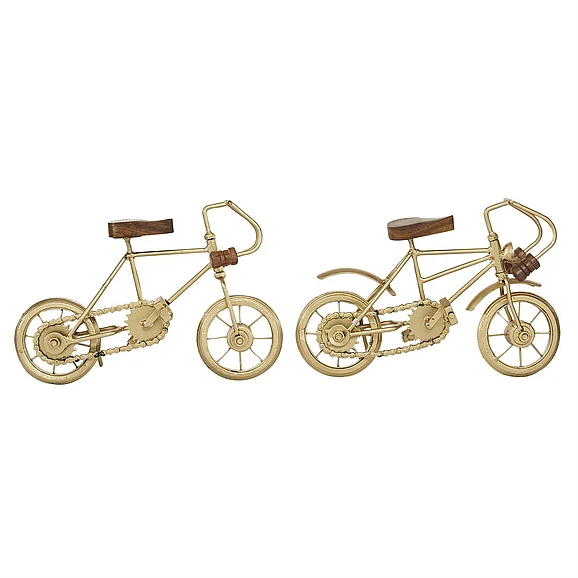 UMA Gold Metal Bike Decorative Sculpture with Wood Accents, Set of 2 10W, 7H | 79671 CLOSEOUT