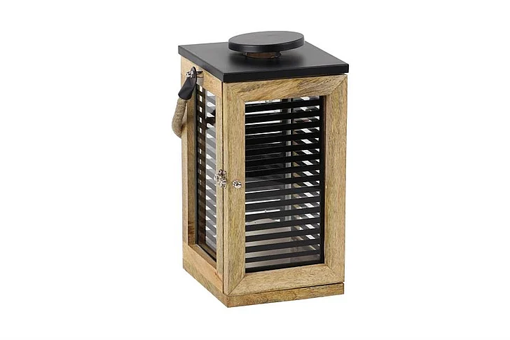 UMA Black Mango Wood Natural Lantern, 15" x 9" x 9" | 79683 CLOSEOUT