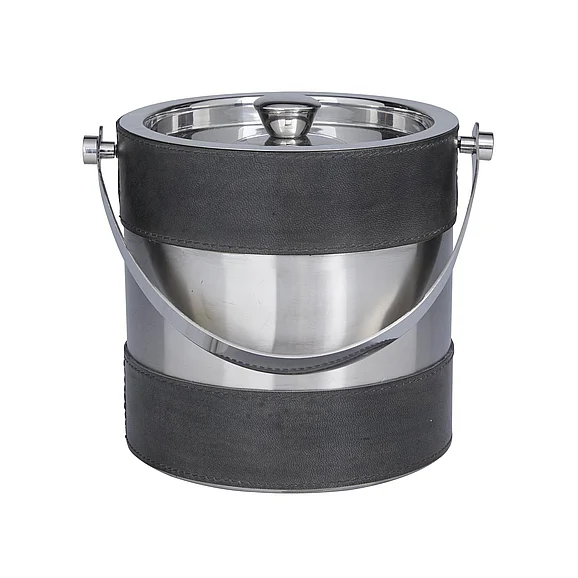 UMA Gray Leather Handmade Ice Bucket with Lid, 8 x 7 x 12 | 79800