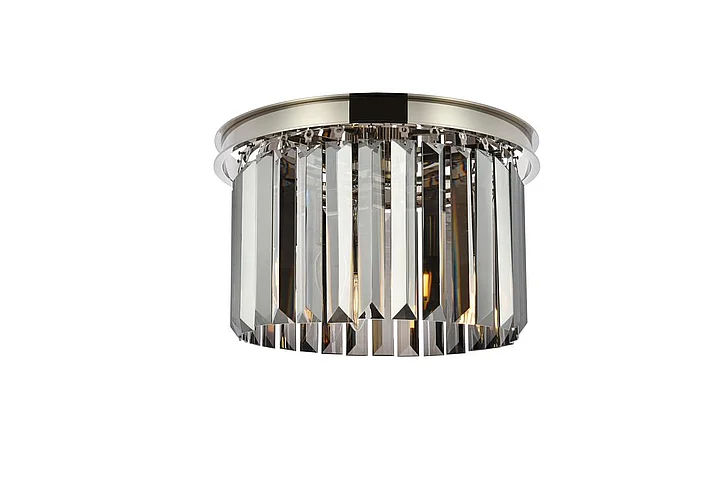 Elegant Sydney 3 Light Polished Nickel Flush Mount Silver Shade (Grey) Royal Cut Crystal 1238F16PN-SS/RC