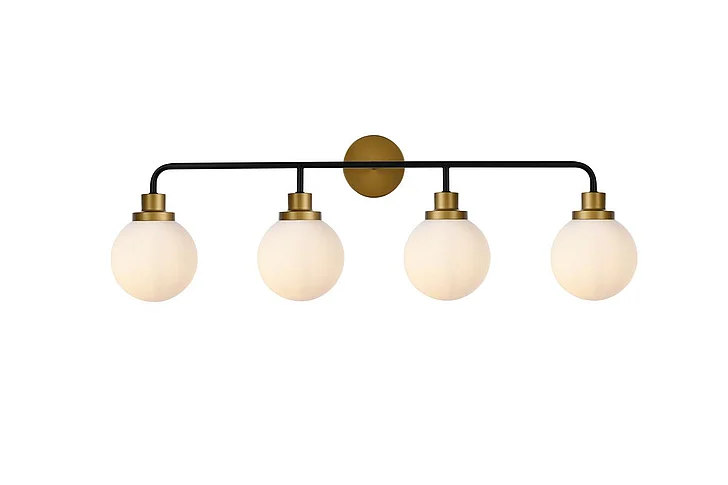 Elegant Hanson 4 Lights Bath Sconce in Black with Brass with Frosted Shade LD7036W38BRB