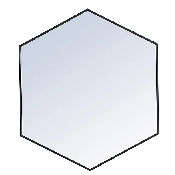 Elegant Metal Frame Hexagon Mirror 41 In. in Black MR4541BK