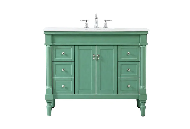 Elegant 42 In. Single Bathroom Vanity in Vintage Mint with Ivory White Engineered Marble VF13042VM-VW