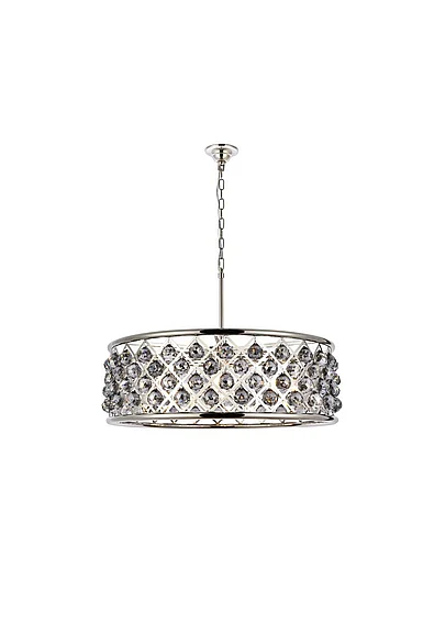 Elegant Madison 8 Light Polished Nickel Chandelier Silver Shade (Grey) Royal Cut Crystal 1214D32PN-SS/RC