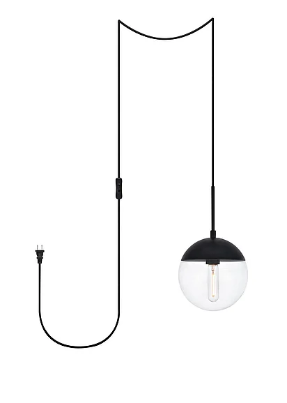 Elegant Eclipse 1 Light Black Plug in Pendant with Clear Glass LDPG6027BK CLOSEOUT