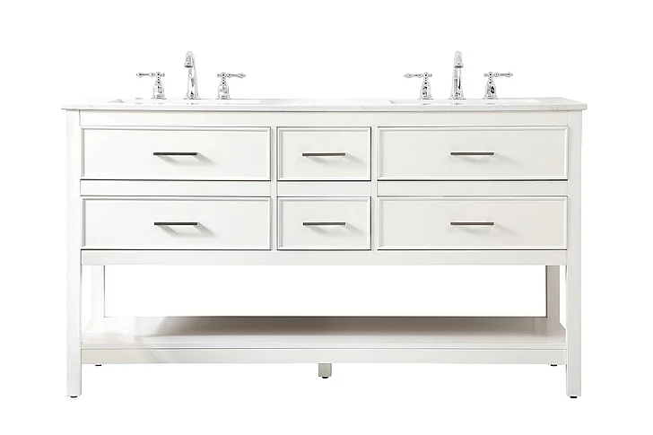 Elegant 60 In. Double Bathroom Vanity in White VF19060DWH