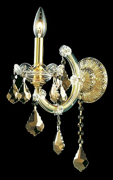 Elegant Maria Theresa 1 Light Gold Wall Sconce Golden Teak (Smoky) Royal Cut Crystal 2800W1G-GT/RC