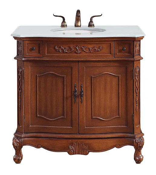 Elegant 36 In. Single Bathroom Vanity in Brown with Ivory White Engineered Marble VF10536BR-VW