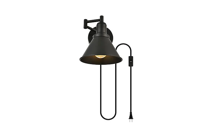 Elegant Jair 1 Light Black Swing Arm Plug in Wall Sconce LD7331W7BLK