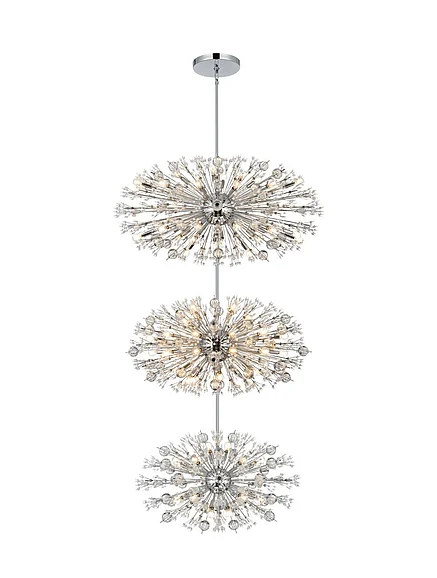 Elegant Vera 50 In. Three Tiers Crystal Starburst Chandelier in Chrome 2500G50L3C